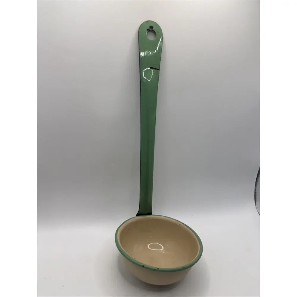 Vintage Enamelware Ladle Dipper Scoop Rustic Farmhousee Kitchen Utensil 14”